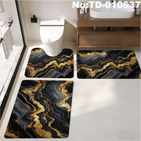 Ensemble de tapis de bain en marbre bleu doré, marbre veiné bleu marine avec accents dorés métalliques, tapis de salle de bain en forme de U, tapis de toilette et de lavabo