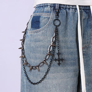 Punk Metal Studded <b>Cross</b> Waist <b>Chain</b> Zinc Alloy Multi Layer Party Fashion Body <b>Chain</b> Unique Black With Double Ring - Product Image 1