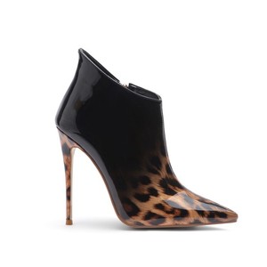 Bottines à bout pointu à motif léopard dégradé, talon aiguille super haut, fermeture éclair, couleur marron tendance, printemps, pour femmes adultes - Product Image 1