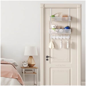 White Door Storage Rack 2 Tier <b>Hook</b> Type Punch Free Wall Organizer for Bedroom <b>Bathroom</b> Entryway - Product Image 1