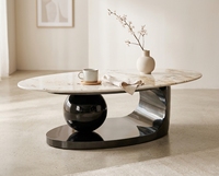 Table basse en céramique blanche moderne de luxe, table de salon design unique, base noire brillante, table à thé, meubles