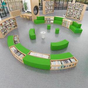 Sofá curvo con almacenamiento Prosperous Seat para biblioteca, área de ocio infantil, muebles multifuncionales de descanso, madera maciza - Product Image 1