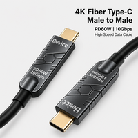 Cable de Fibra Óptica USB C 4K 60Hz, USB3.2 Gen2 10Gbps, Sincronización de Datos, Carga Rápida PD60W, Chapado en Oro, para TV HD, Monitor, Computadora