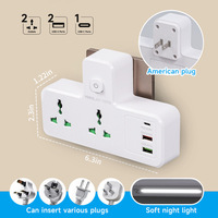 Multiprise Électrique Universelle avec Protection Contre les Surtensions, Rallonge Prise Murale 16A, Port USB, Veilleuse, Cuivre, IP22