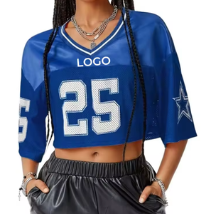 Custom <strong>Mesh</strong> Cropped Football Jerseys 3/4 Sleeve Drop Shoulder V Neck Boxy Jersey Design Women's Oversized Y2K <strong>Crop</strong> <strong>Top</strong> - Product Image 6