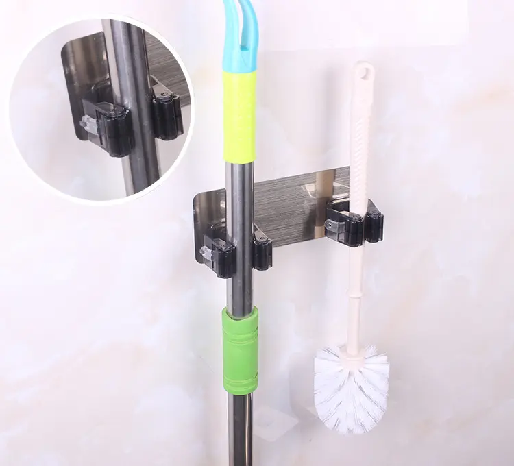 Mop Broom Holder Wall Mounted Mop Household Adhesive Storage Hanger Hook Racks Kitchen Bathroom Organizer