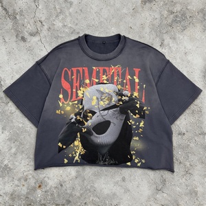 Streetwear Vintage Graphic Cropped T-<b>Shirt</b> Heavyweight <b>Men</b> Oversized T-<b>Shirts</b> Custom Cotton Distressed Acid Wash T <b>Shirt</b> - Product Image 1
