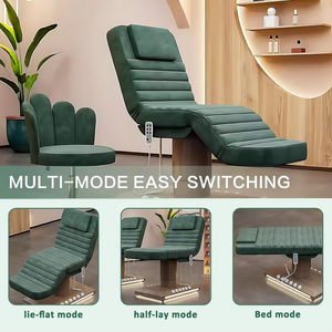Modern Design Electric Massage <b>Bed</b> Wood Grain Base Velvet Fabric Three Motors <b>LED</b> Lamp Spa Facial Lash Foot Synthetic Leather - Product Image 3