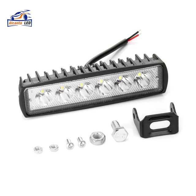 12V 18W 6 Inch LED Work Light Bar Flood Beam Headlamp for Auto Cars Automobiles Trucks Boats Tractors Trailers 4X4 Offroaders