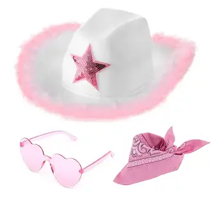 Fabrika toptan yeni karnaval bayanlar Cowgirl süslü elbise şapka pembe kovboy şapkaları