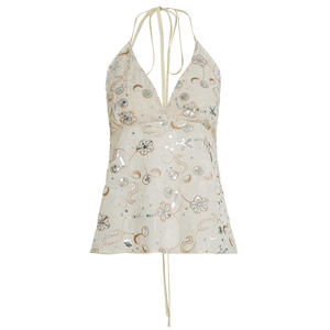 Haut à paillettes brodé pour femmes, dos nu, à nouer, sans manches, camisole Y2K, sexy, pour soirée, club, été - Product Image 6