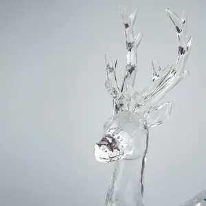 クリスマス & 結婚式の装飾クラフトギフト用にパーソナライズされた高品質の透明ガラスエルク & フラワークリスタルオーナメント卸売