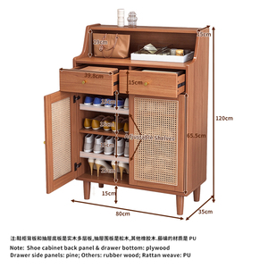 <span class=keywords><strong>Zapatero</strong></span> alto de ratán, 2 cajones y estantes ajustables, organizador de entrada de madera de caucho, 80 cm, para pasillo, dormitorio, sala de estar - Product Image 2