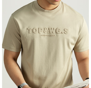 Camiseta de Manga Corta Holgada para Hombre, 240g, Algodón Mercerizado, con Estampado de Letras, Transpirable, Color Sólido, con Relieve 3D, Sensación Fresca, para Verano - Product Image 3