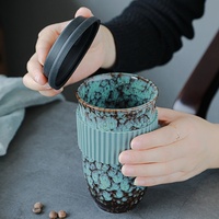Tasse à café en céramique émaillée réactive, tasse de voyage isolée, tasse à café de voyage réutilisable avec couvercle isolant en Silicone