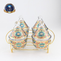 Nouvel ensemble de 4 tajines de luxe islamiques arabes avec support métallique et décorations, dernier design pour le Ramadan et la table familiale, vente en gros