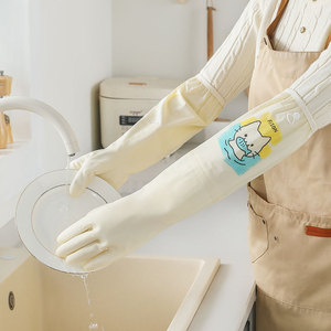 Gants en latex amusants et mignons pour femmes, pour la vaisselle en <span class=keywords><strong>cuisine</strong></span>, durables, allongés, épaissis, imperméables avec fermeture à cordon - Product Image 2