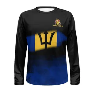 Drop Shipping Long Sleeve Men's Shirt Barbados Flag Designer Slim Blouse With custom private label Tops Outfit Sublimation Tops