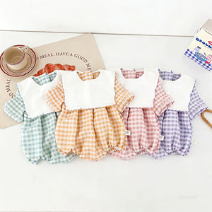 Conjunto de Verano Transpirable y Suave de Alta Calidad, 100% Algodón Tejido a Cuadros, Mameluco de Manga Corta <span class=keywords><strong>para</strong></span> Bebés Recién Nacidos - Product Image 1