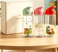 Gourde à paille pour enfants, élégante et écologique, pour sports de plein air, avec design animalier de dessin animé, en plastique, avec bec verseur à succion