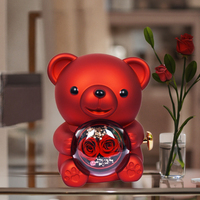 Boîte cadeau ours en peluche avec rose éternelle, idéale pour ranger les bagues et colliers de mariage, d'anniversaire et de célébration comme cadeaux