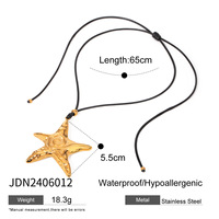 Ins18k or acier inoxydable pentagramme titane acier boucles d'oreilles rétro fil étoile de mer pendentif noir cire corde collier à la mode