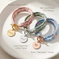 Bracelet personnalisé en ruban Liberty avec nom gravé au laser, bracelet floral personnalisé pour femmes et filles, bijoux cadeaux