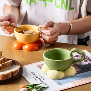 Creative High-Value Ceramic <b>Coffee</b> Cup Saucer <b>Set</b> Personalized Ins Cute Yogurt Breakfast <b>Mug</b> with Spoon Lid Small Gift Idea - Product Image 4