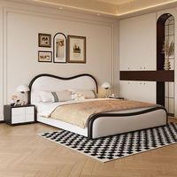 Lit de style nordique moderne en cuir véritable, forme ondulée, lit de mariage italien, lit king size pour chambre principale, meubles