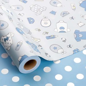 MAYPLUSS Baby <b>Wrapping</b> <b>Paper</b> 17Inch X 16.5Feet Blue Boy Snapsuit Bottles Design For Baby Shower First Birthday - Product Image 1