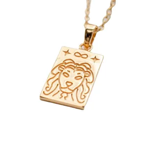 2023 Jewelry Necklace Gold Plated Tarot Card Carved Pendant Necklace Sweater Chain Lion Necklace for Men and Women