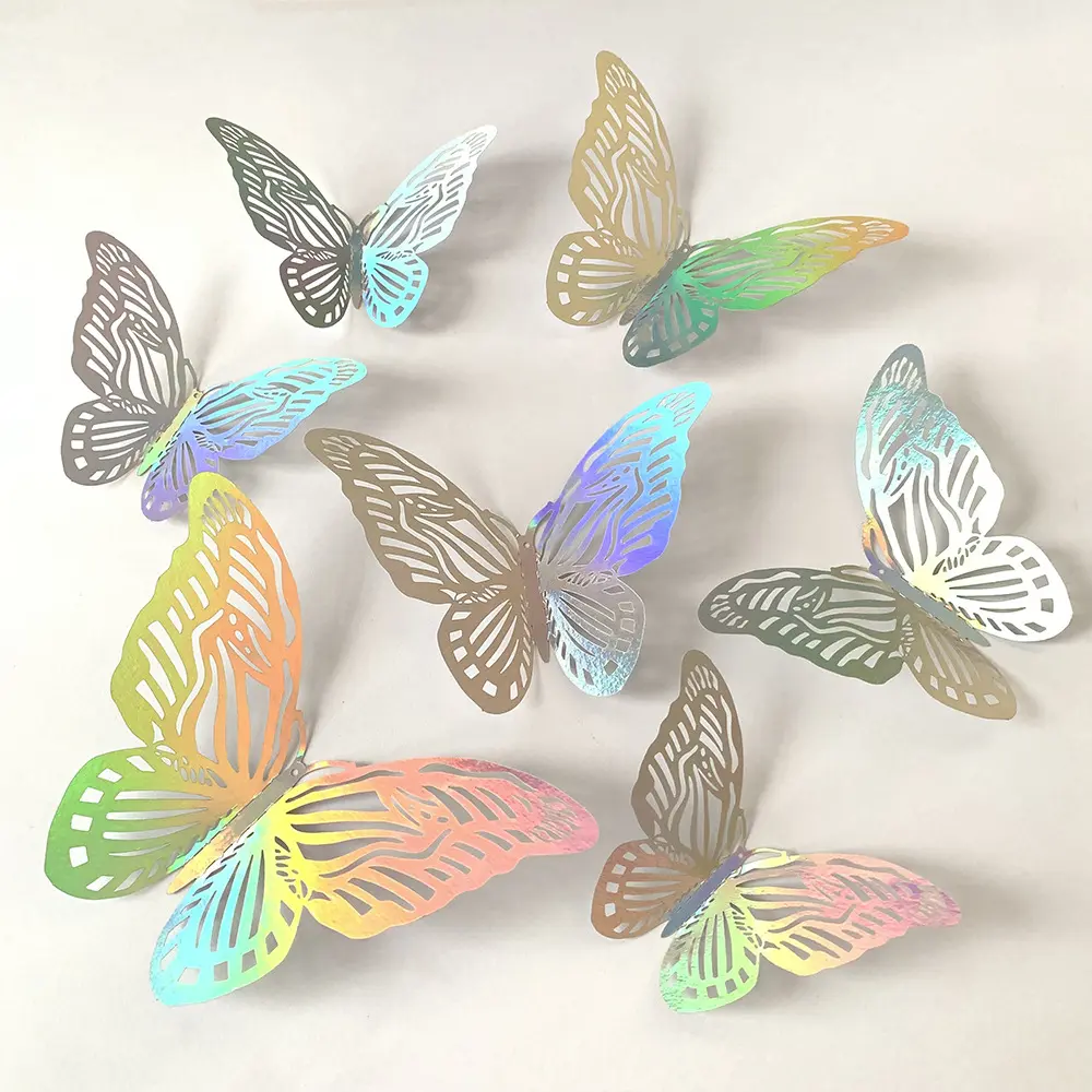 Venda quente 3D colorido borboletas adesivo de parede papel oco borboleta bolo topper festa de casamento decoração de casa adesivo de parede