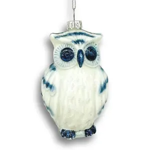 DIY Snow Owl Christmas Glass Ornaments Animal Series Party Decorations Blue and White Owl Christmas Glass Ornaments