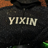 Sweat à capuche personnalisé style streetwear 100% coton French Terry 450g, veste zippée entièrement ornée de strass pour homme