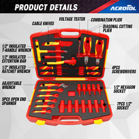 Ensemble d'outils isolés VDE 1000V de 29 pièces, kit d'outils à main pour électricien, jeu de douilles à cliquet de 1/2 pouce, entretien et réparation électriques, outil OEM