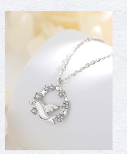 Collier en argent sterling avec motif de dauphin ailé et coquillage incrusté, pendentif en zircon brillant pour femme, bijou fin tendance, cadeau - Product Image 4
