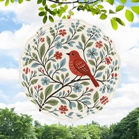 Carillon éolien rond en fer forgé, motif oiseau et branche fleurie, cloche à vent suspendue en métal, décoration extérieure pour la maison, cadeau