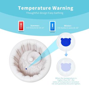 Inflatable Baby Bathtub <b>Foldable</b> Round Infant Shower Tub with Built-in <b>Bath</b> Chair & Temperature Warning - Product Image 5