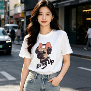 T-shirt à manches courtes imprimé Chong <span class=keywords><strong>Fadou</strong></span>, mignon, décontracté, ample, assorti avec tout, pour couple, pour les amoureux des animaux, Q64 - Product Image 4