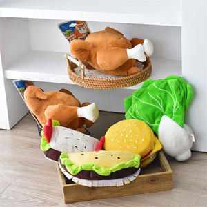 Design carino pollo alla griglia a forma di <span class=keywords><strong>Hamburger</strong></span> di peluche peluche giocattoli cigolanti accessori da masticare per cani - Product Image 2