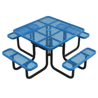 Table de pique-nique en métal de qualité commerciale robuste pour l'extérieur, 4 pieds, 6 pieds, 8 pieds, avec banc, table à manger en acier pour l'extérieur avec trou pour parasol
