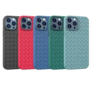 Mesh Leather Soft Silicone TPU Weaving BV Grid Phone Case For iPhone 15 Pro Max 14 XR X XS Back Cover