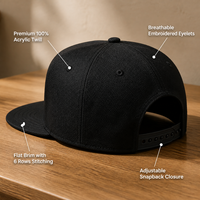 Casquette Snapback avec logo brodé, noire, à visière plate, ajustable, structurée, personnalisée, solide, pour activités, unisexe, toutes saisons, vêtements d'extérieur
