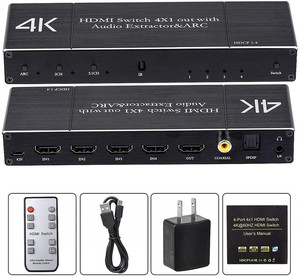 4K <strong>HDMI</strong> 2.0 <strong>Switch</strong> 4x1 <strong>HDMI</strong> Switcher Audio Extractor with SPDIF Coaxial 3.5mm Audio Out With <strong>ARC</strong> for PS3 PS4 Apple TV HDTV