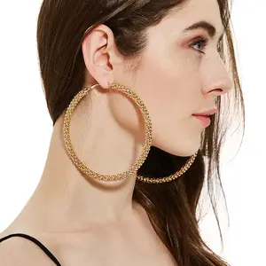 Nouveau à la mode Rihanna Style rond grand grand plaqué or boucles d'oreilles grosse corde torsadée déclaration boucles d'oreilles bijoux femmes