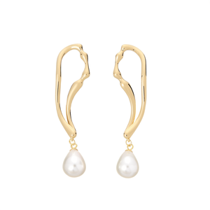 Boucles d'oreilles pendantes tendance en acier inoxydable 316L plaqué or PVD avec perles, bijoux élégants pour femmes - Product Image 3