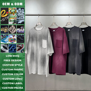 Custom 275G 100% Cotton Wash Tee Distressed Pocket Panel Frayed Hem Ruined Effect High Contrast Color Shape Retaining Urban - Product Image 2