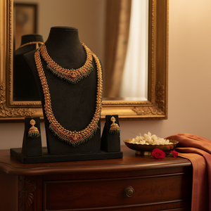 Traditional South <b>Indian</b> Temple Long Bridal Necklace Set Alloy Gold Plated Zircon Earrings Vintage Engagement Wedding - Product Image 3