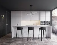 オーストラリアのデザイナーIkeaスタイルホワイトマットラッカー仕上げドアパネルモジュラーキャビネット木製キッチン家具
