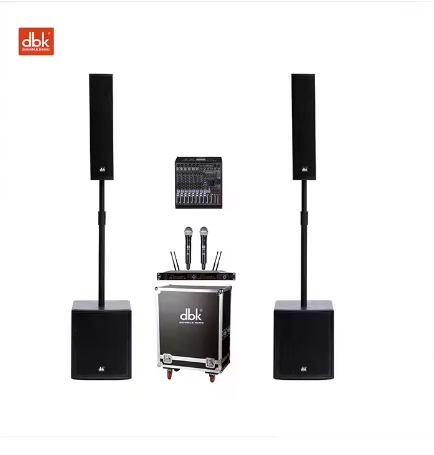 DBK 4x4 Inch Column Speaker with 12 Inch Active Subwoofer High Output PA System for Concert Church DJ Event Stage
